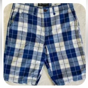 Amen American Eagle Longer Length Plaid shorts size 32 blue and white plaid